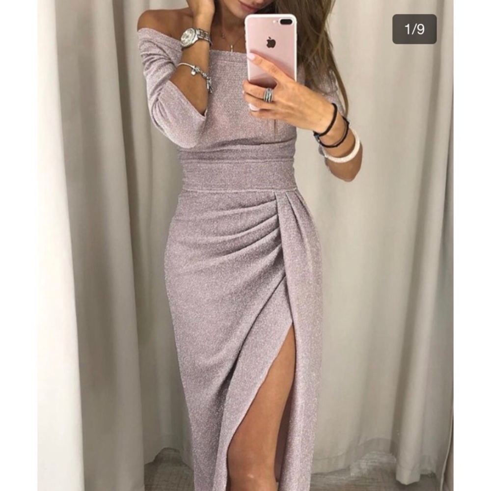 Lavender off the shoulder midi